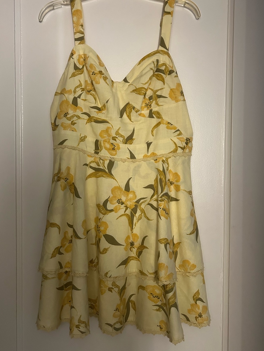 Chelsea28 Yellow Floral Mini Dress with Green Leaf Print